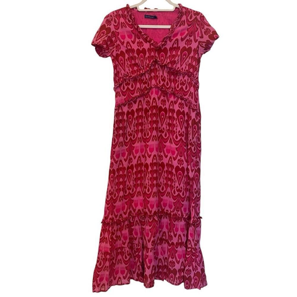 La Plage 'Mallory' Pink Sleeveless Maxi Dress Ruffled Tier Skirt